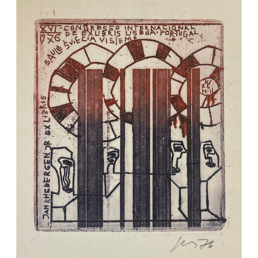 Vincas Kisarauskas | Ekslibrisas Jan Rhebergen jr, 1976 | Ofortas, 9,7x8,8 (18x18)