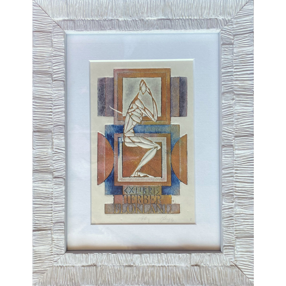 Antanas Kmieliauskas | Ex Libris Herber Blokland, 1974 | Paper, author's technique (coloured textile lithograph), 13,3x8,5 (26x20)