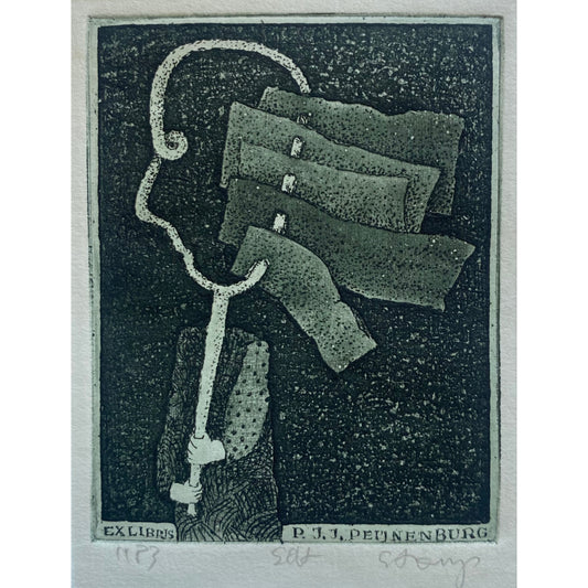 Stasys Eidrigevičius | Ekslibris R.J.J. Peynenburg, 1983 | Ofortas, 7,6x5,9 (19,5x15,5)