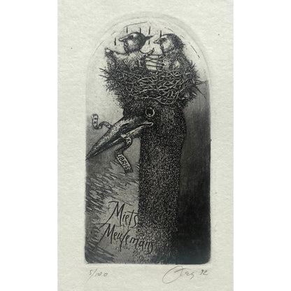 Nijolė Šaltenytė | Ex Libris Miets Meulemans, 1992 | Etching, 6/100, 10,5x5,5 (20x15.5)