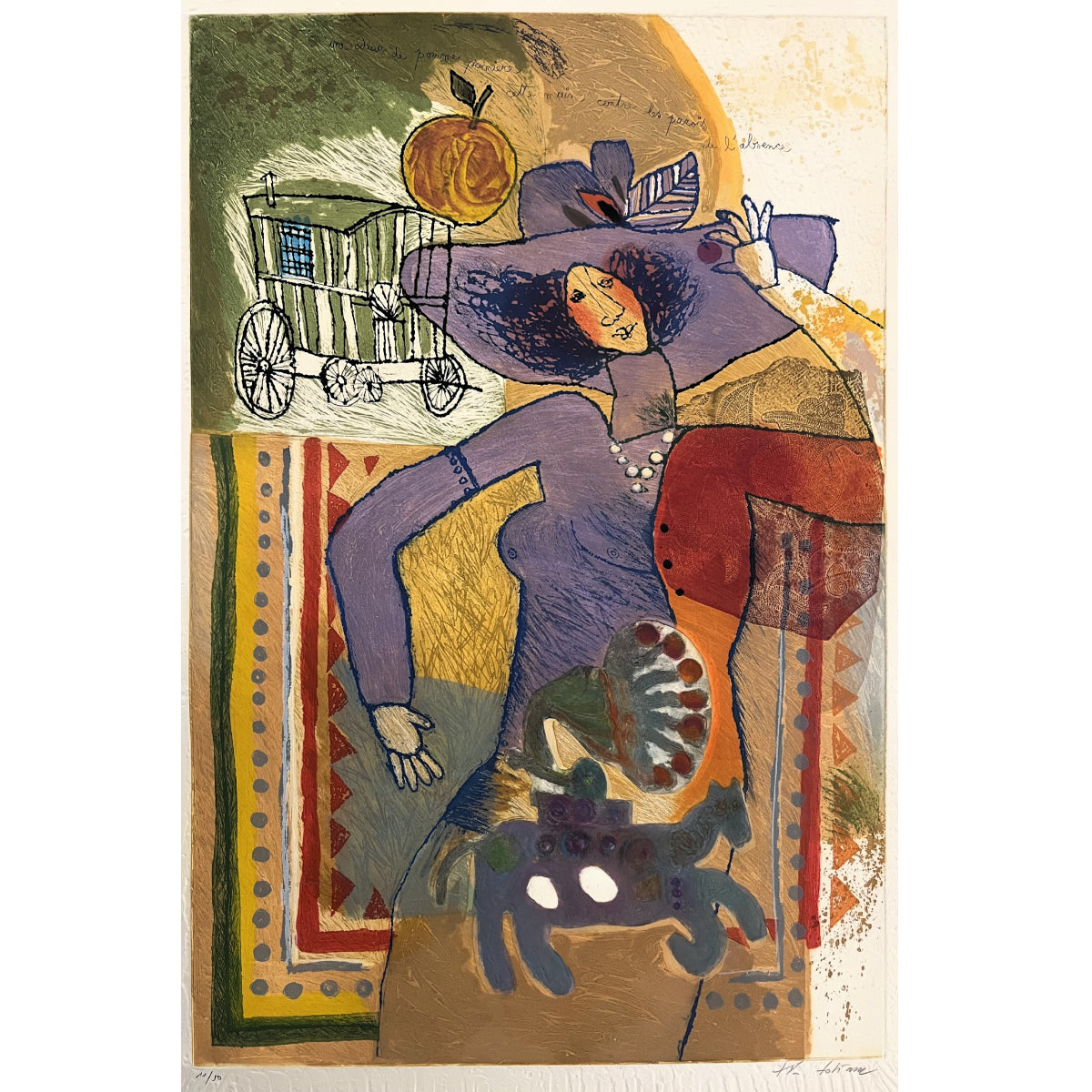 Theo Tobiasse | Apple-scented, This Hand Against the Walls of Absence | Aquatint, Carborundum, paper, 104x69 (136x97.5)