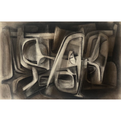 Samuel Bak | Abstract, 1957 | Mixed media on paper, 33x50 (52x69)