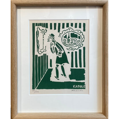 Vytautas Kasiulis | Vyras galerijoje | Lnoraižinys, 99/100, 18,5x14,5 (32,5x26,5)