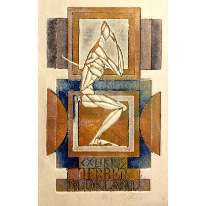 Antanas Kmieliauskas | Ex Libris Herber Blokland, 1974 | Paper, author's technique (coloured textile lithograph), 13,3x8,5 (26x20)