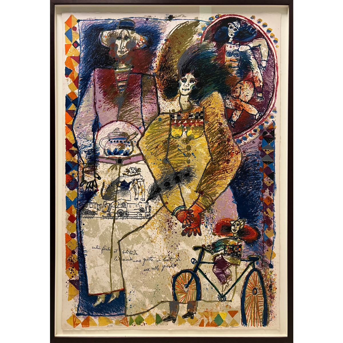 Theo Tobiasse | Between the crowd and solitude, the world lies in wait for us at the end of its giant tracks, 1980 | Lithograph, paper, 105x72.5 (113x81)