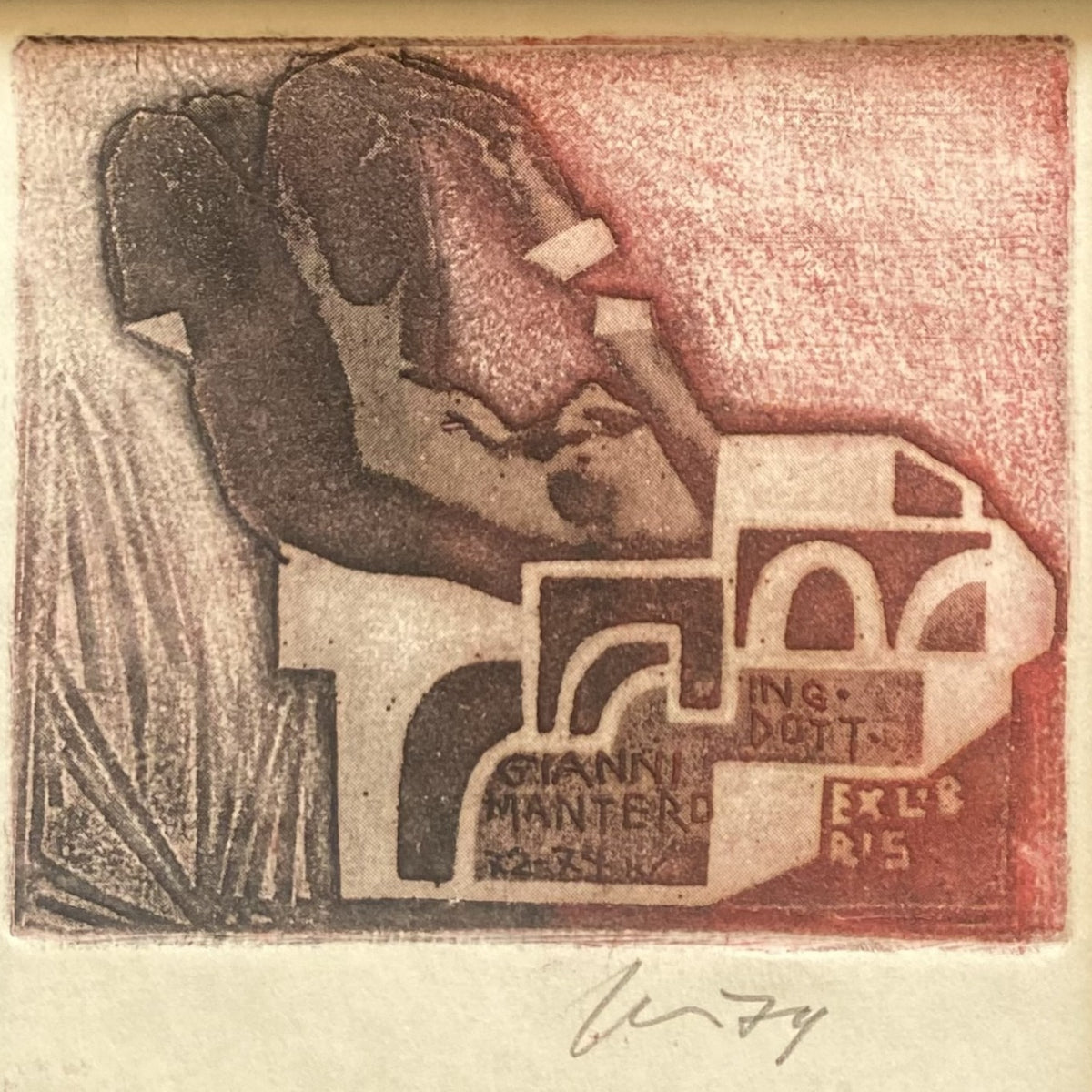 Vincas Kisarauskas | Ekslibris Gianni Mantero, 1974 | Ofortas, 7,5x8,8 (14x14)