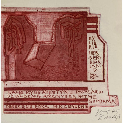 Vincas Kisarauskas | Ex Libris Herber Blokland, 1975 | Etching, 10,3x11,5 (17x17)
