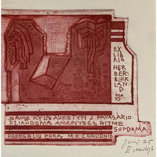 Vincas Kisarauskas | Ekslibrisas Herber Blokland, 1975 | Ofortas, 10,3x11,5 (17x17)