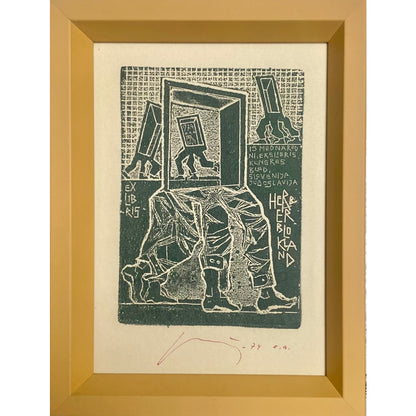 Vincas Kisarauskas | Ekslibrisas Herber Blokland, 1974 | Ofortas, 13,5x9,7 (21x16)
