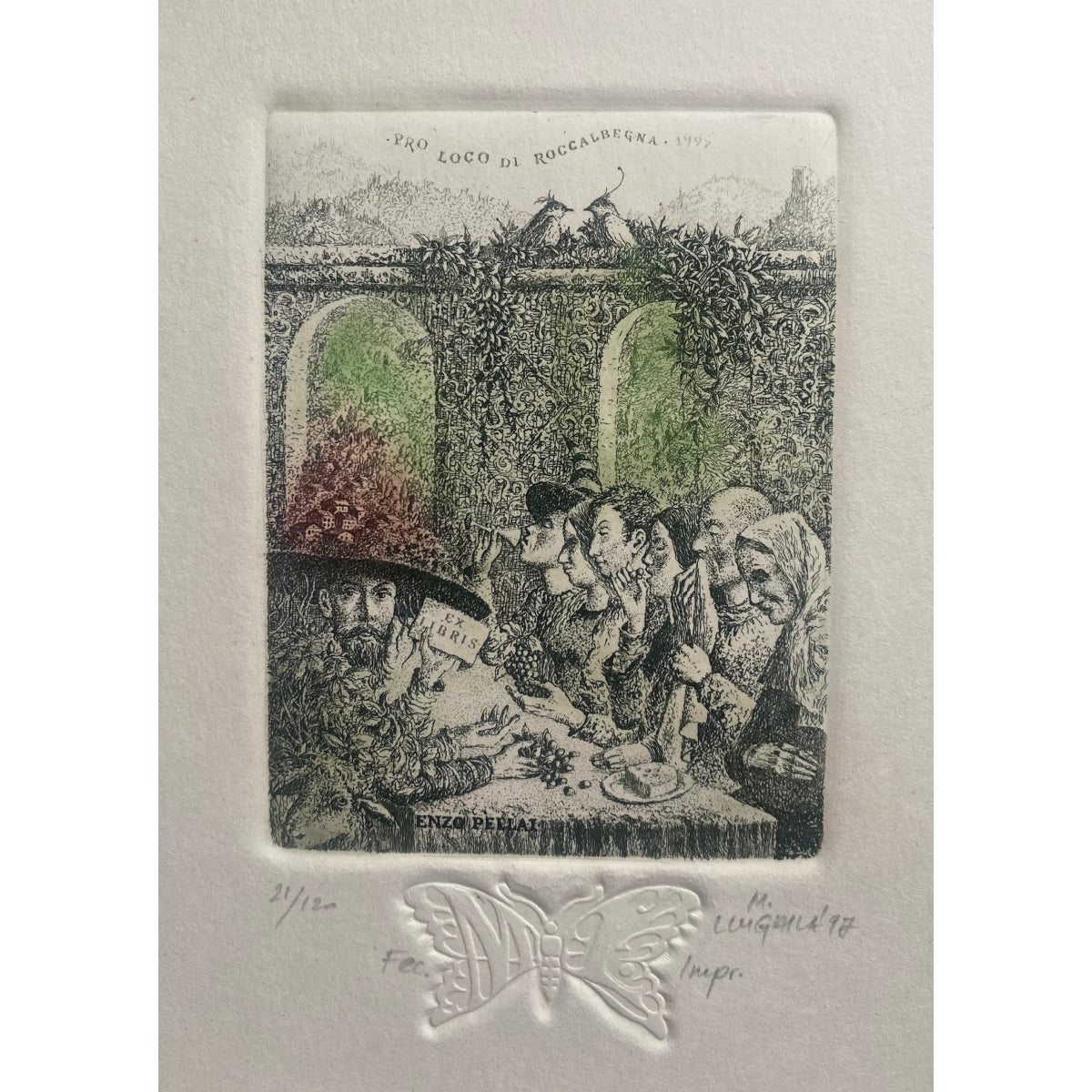 Marius Liugaila | Pro Loco di Roccalbegna / Exlibris Enzo Pellai, 1997 | Popierius, ofortas, mecotinta, 10,3x7,8 (24x19)