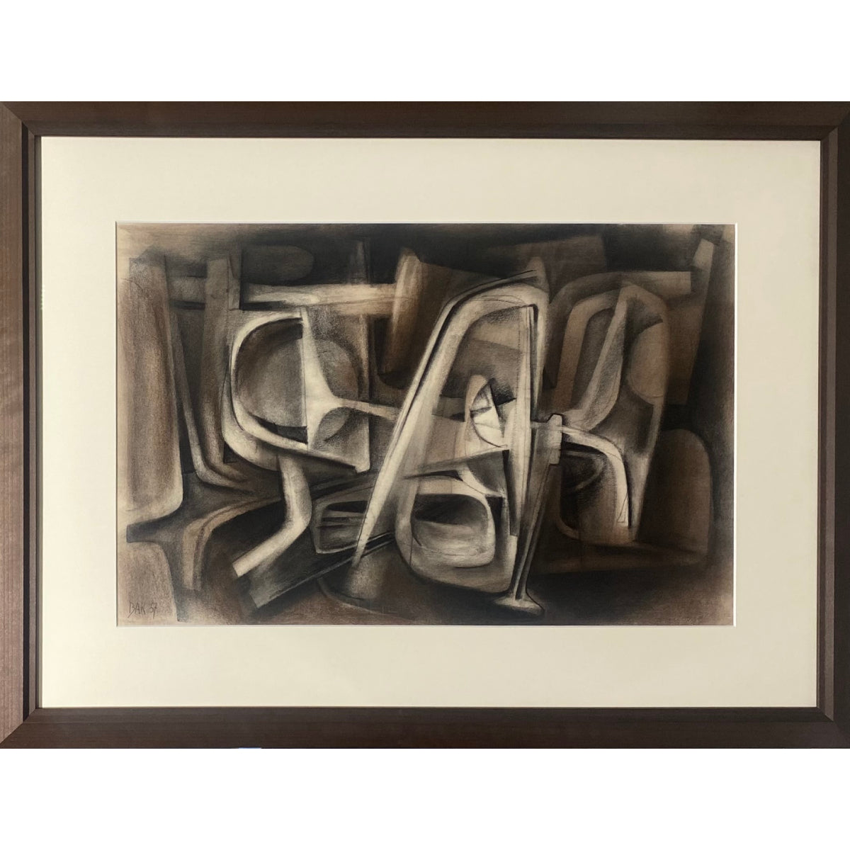 Samuel Bak | Abstract, 1957 | Mixed media on paper, 33x50 (52x69)