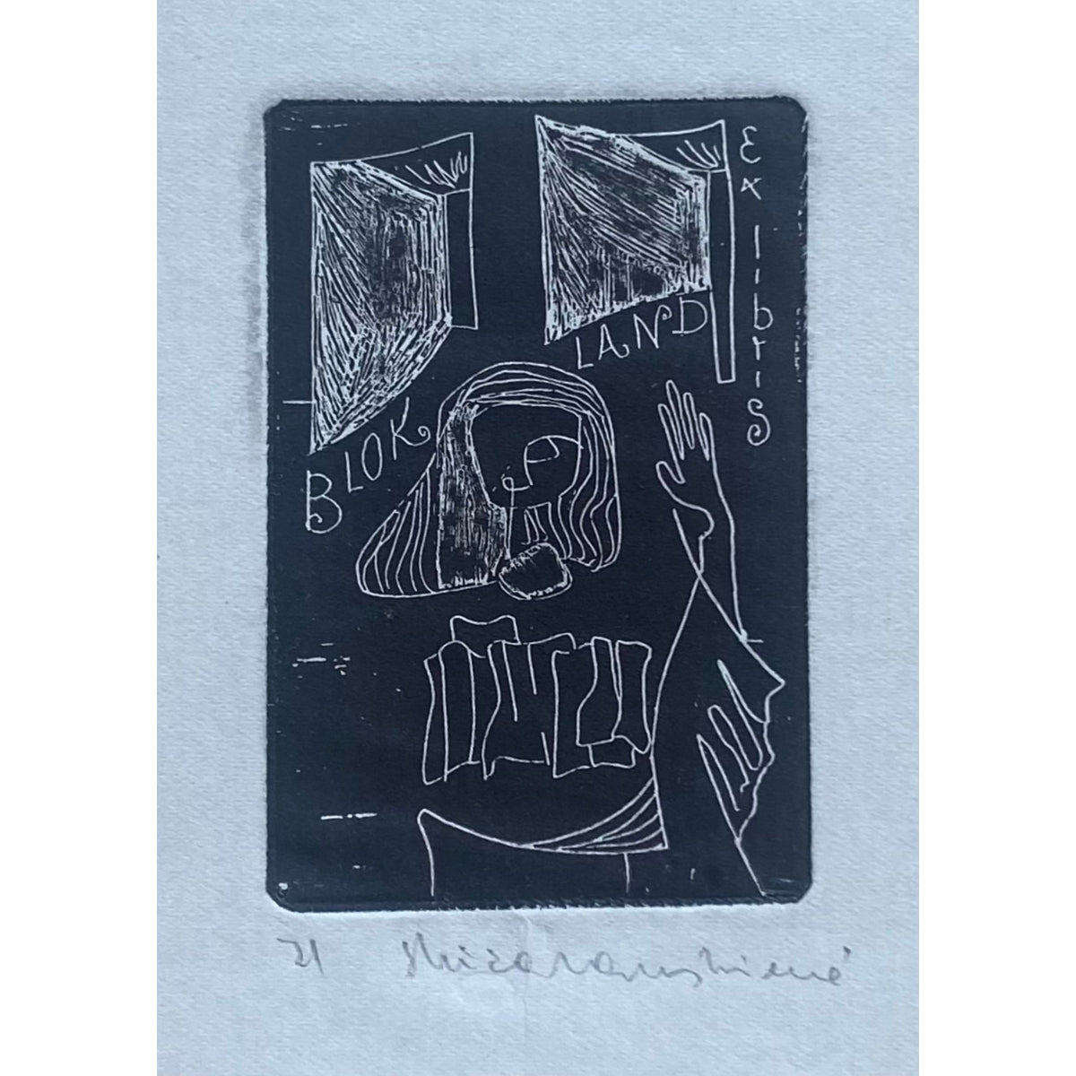 Saulė Kisarauskienė | Ex Libris Herber Blokland, 1971 | Etching, 7x4,8 (19,3x15,3)