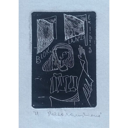 Saulė Kisarauskienė | Ex Libris Herber Blokland, 1971 | Etching, 7x4,8 (19,3x15,3)