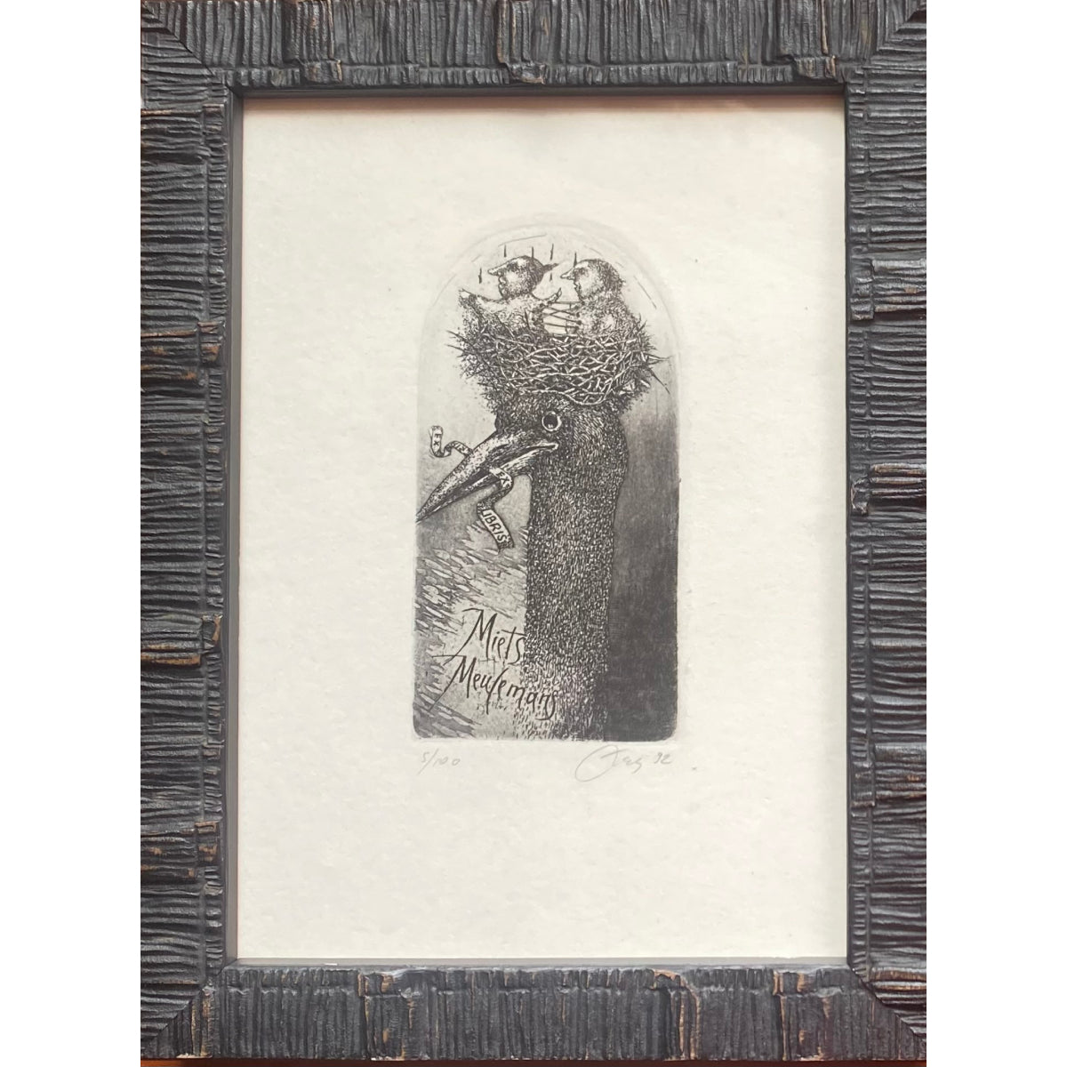 Nijolė Šaltenytė | Ekslibris Miets Meulemans, 1992 | Ofortas, akvatinta, 5/100, 10,5x5,5 (21x16)