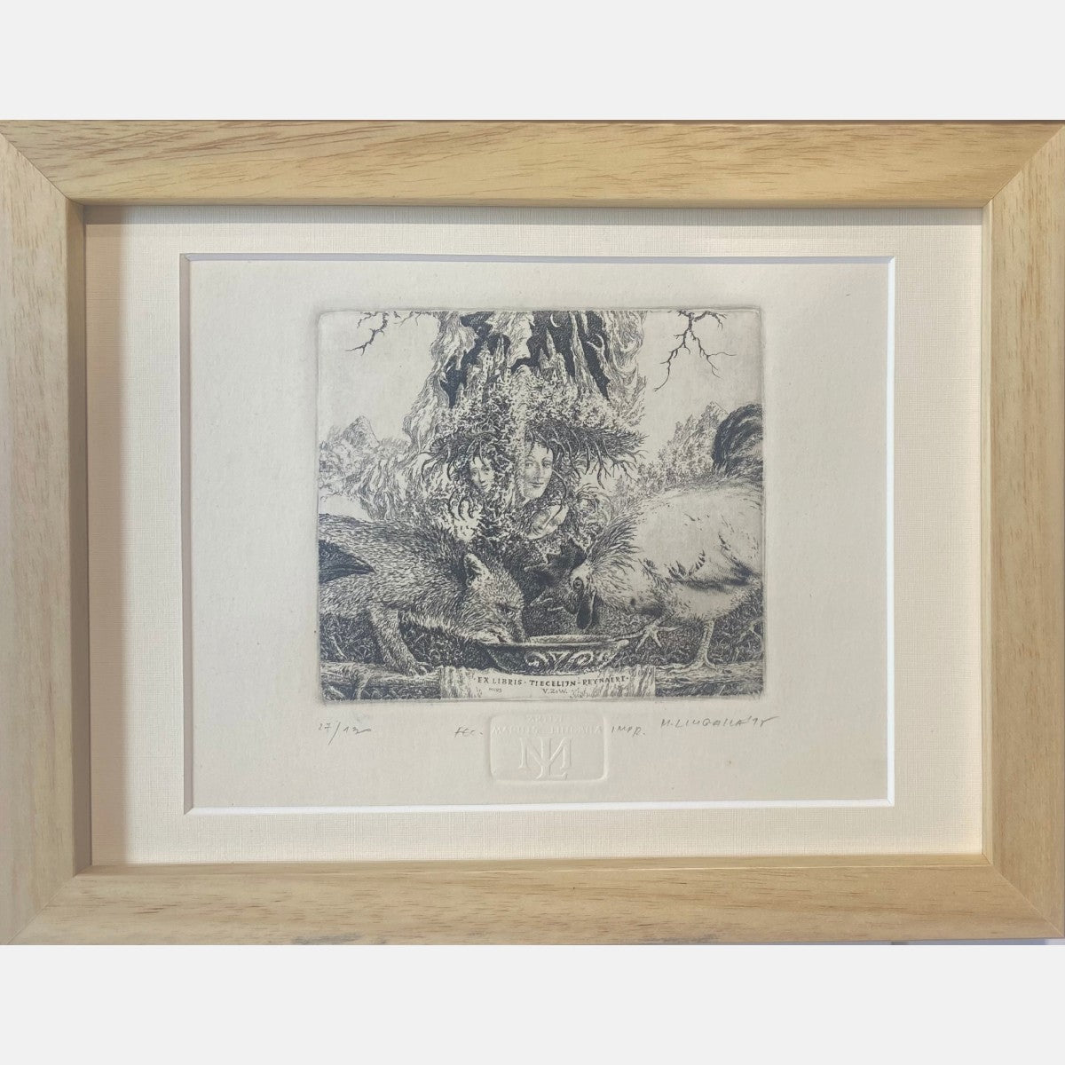 Marius Liugaila | Tiecelijn - Reynaert, 1995 | Popierius, ofortas, mecotinta, 10,4x11,5 (21x27)