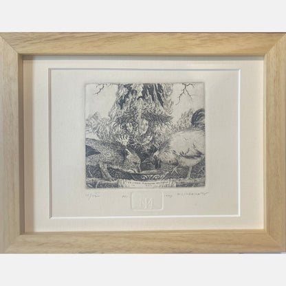 Marius Liugaila | Tiecelijn - Reynaert, 1995 | Popierius, ofortas, mecotinta, 10,4x11,5 (21x27)