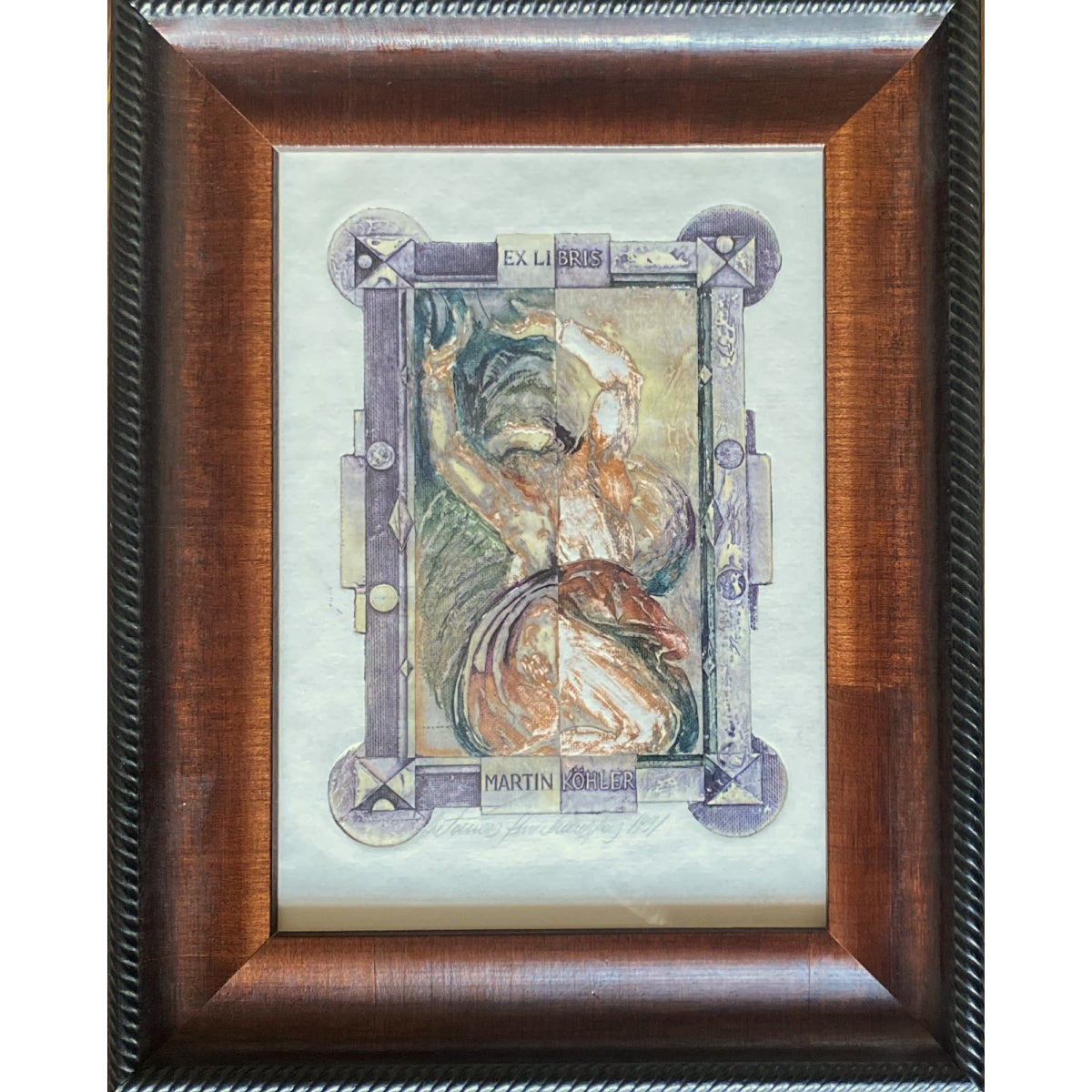 Antanas Kmieliauskas | Ekslibris Martin Köhler, 1991  | Pop., autorinė technika (spalv. tekstolito estampas), 16,5x12 (28x22)