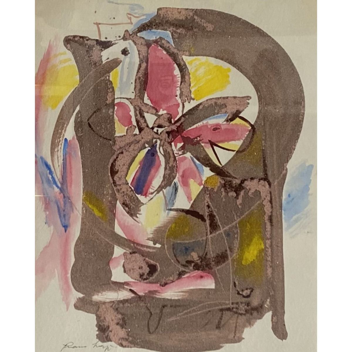 Pranas Lapė | Composition with Sand I, 1985–1995 | Paper, mixed media, sand,, 60x49 (76x63)