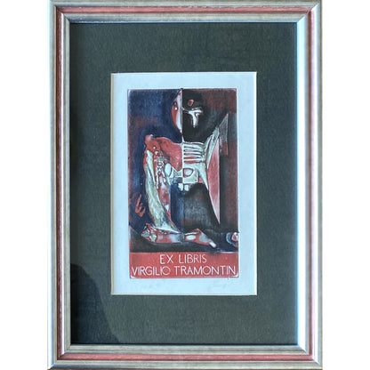 Antanas Kmieliauskas | Ex Libris Virgilio Tramontin, 1974 | Paper, author's technique (coloured textile lithograph), 12x7 (23x17)