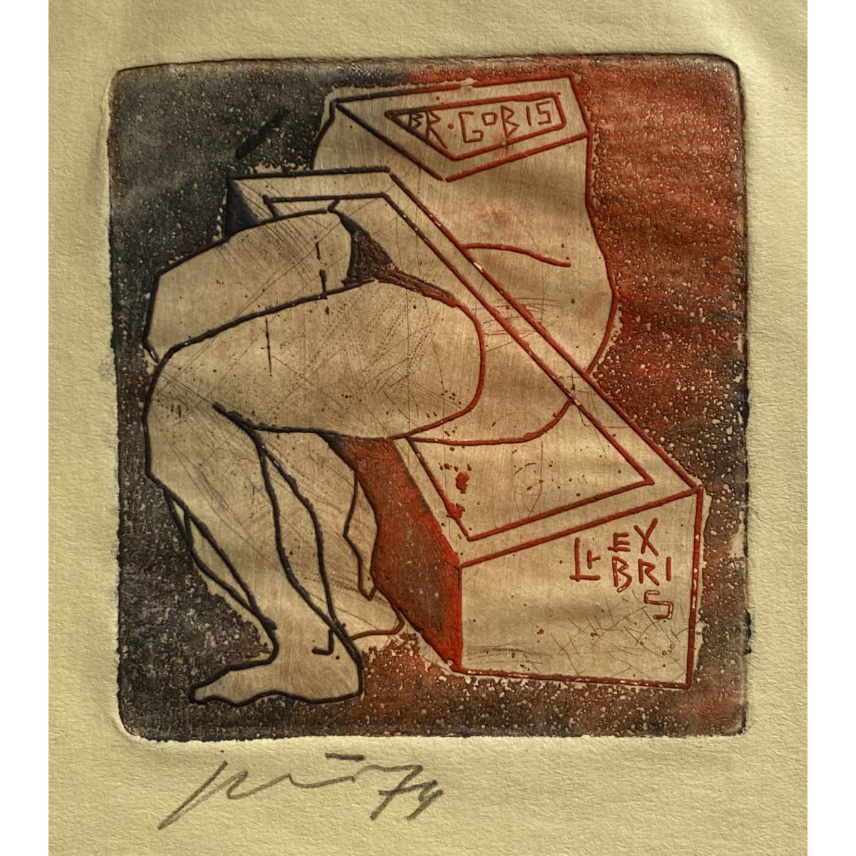 Vincas Kisarauskas | Ex Libris Bronius Gobis, 1974 | Etching, 7,5x7,5 (14,5x14,5)