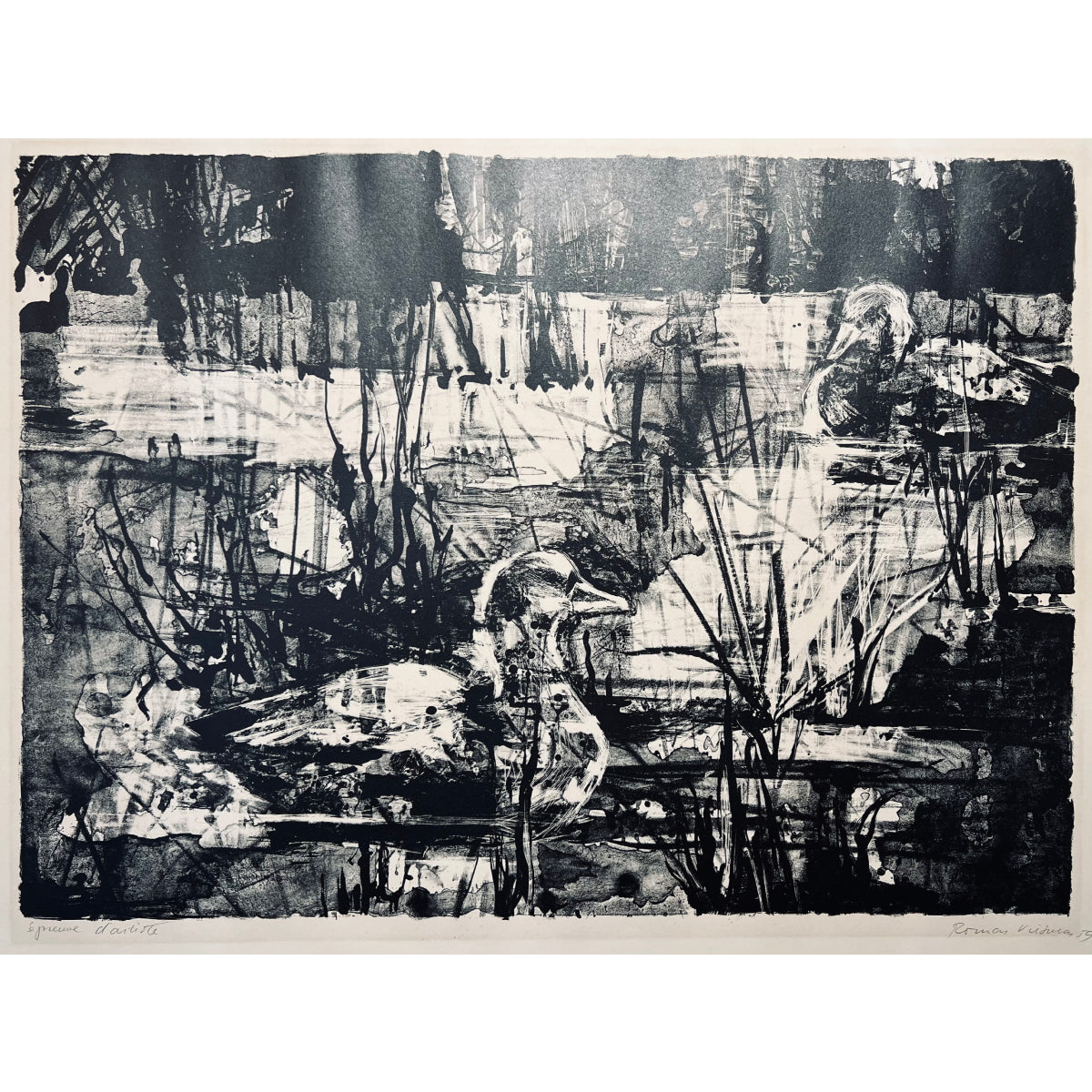 Romas Viesulas | Wild Duck Glides, 1959 | Lithograph, 39x54 (56.5x71)