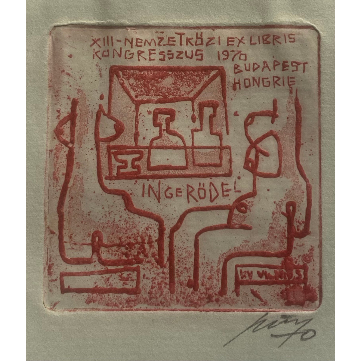 Vincas Kisarauskas | Ekslibrisas Inge Rödel, 1970 | Ofortas, 6,6x6,4 (20x15)