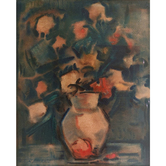 Jonas Rimša | Vaza su gėlėmis | Akvarėlė, popierius, 50x40 (75x63,5)