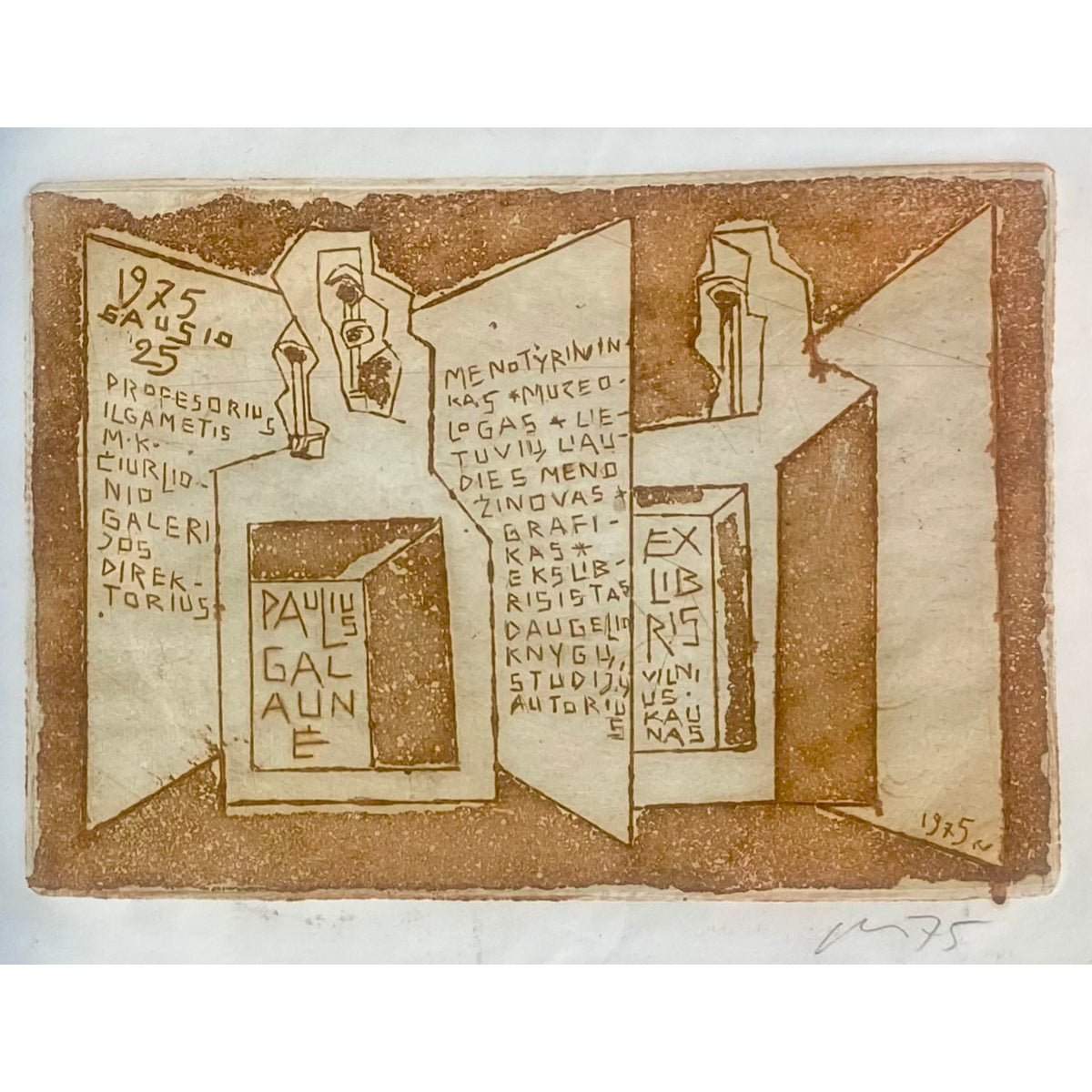 Vincas Kisarauskas | Ekslibris Paulius Galaunė, 1975 | Ofortas, 9,7x13,5 (17,5x20)