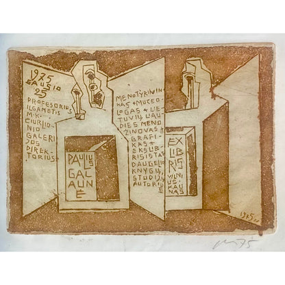 Vincas Kisarauskas | Ekslibris Paulius Galaunė, 1975 | Ofortas, 9,7x13,5 (17,5x20)