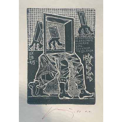 Vincas Kisarauskas | Ekslibrisas Herber Blokland, 1974 | Ofortas, 13,5x9,7 (21x16)