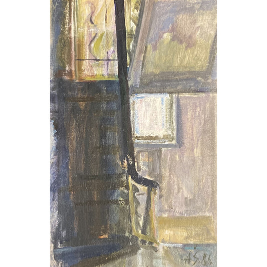 Arvydas Šaltenis | Stairs (Vienozinskis School), 1986 | Oil on cardboard, 50x33