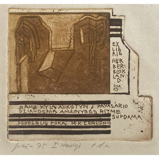 Vincas Kisarauskas | Ekslibris Herber Blokland, 1975 | Ofortas, 11x12 (23,5x23,5)