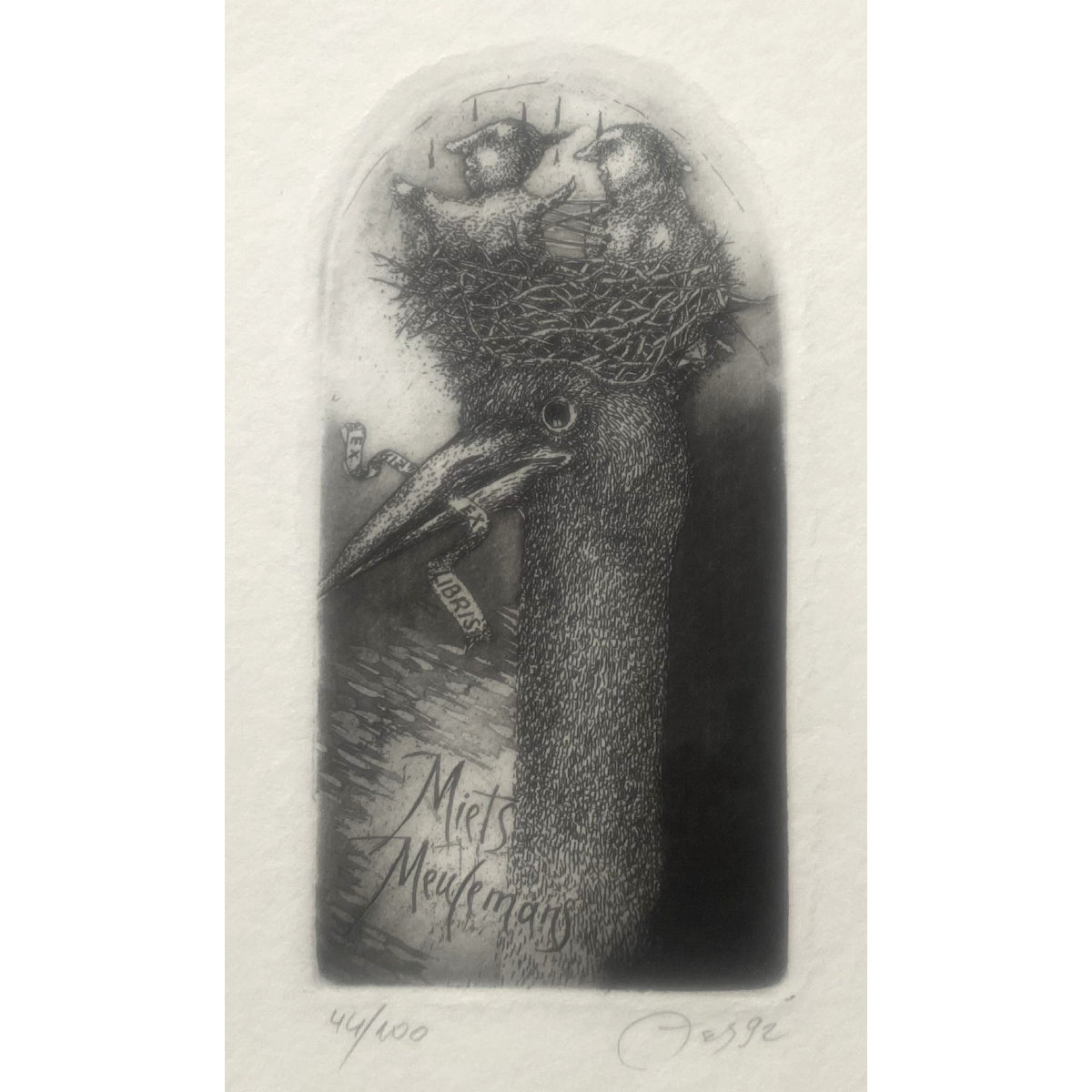 Nijolė Šaltenytė | Ekslibrisas Miets Meulemans, 1992 | Ofortas, akvatinta, 44/100, 10,5x5,5 (20x15)