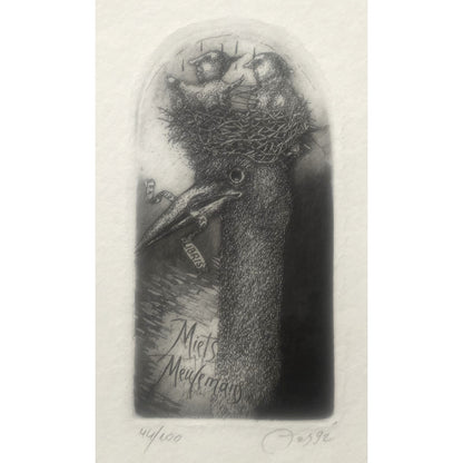 Nijolė Šaltenytė | Ekslibrisas Miets Meulemans, 1992 | Ofortas, akvatinta, 44/100, 10,5x5,5 (20x15)