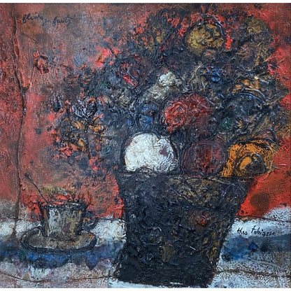 Theo Tobiasse | Fleurs et Fruits / Gelės ir vaisiai, 1967 | Drobė, aliejus, 40,5x40,5 (50x50)