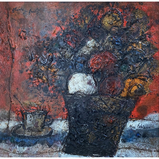 Theo Tobiasse | Fleurs et Fruits / Gelės ir vaisiai, 1967 | Drobė, aliejus, 40,5x40,5 (50x50)