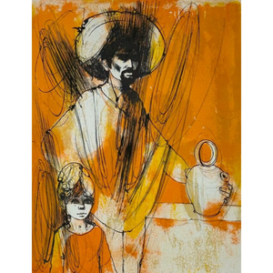 Jean-Baptiste Valadié (France) | Homme au sombrero et sa fille, 1964 | Litograph, 53x40,5