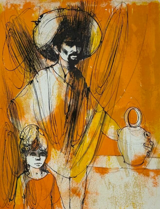 Jean-Baptiste Valadié (Prancūzija) | Homme au sombrero et sa fille, 1964 | Litografija, 53x40,5