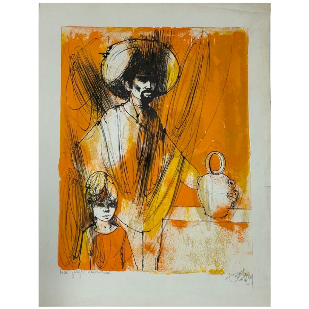 Jean-Baptiste Valadié (France) | Homme au sombrero et sa fille, 1964 | Litograph, 53x40,5