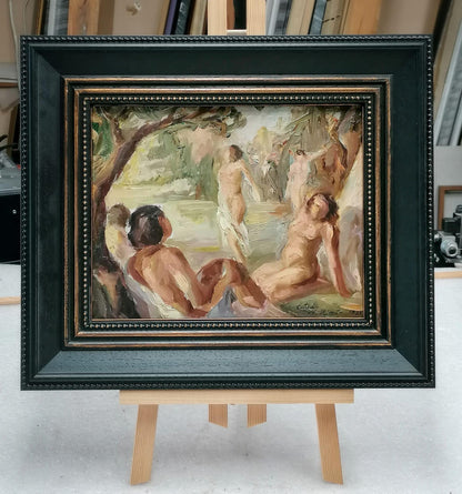 Jonas Rimša | Bathers, 1934 | Oil on cardboard, 24x30 (34x40)