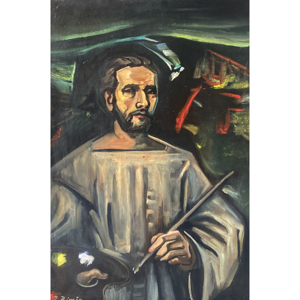 Jonas Rimša | Autoportretas, a. 1961 | Aliejus, drobė, 77x53 (90x66)