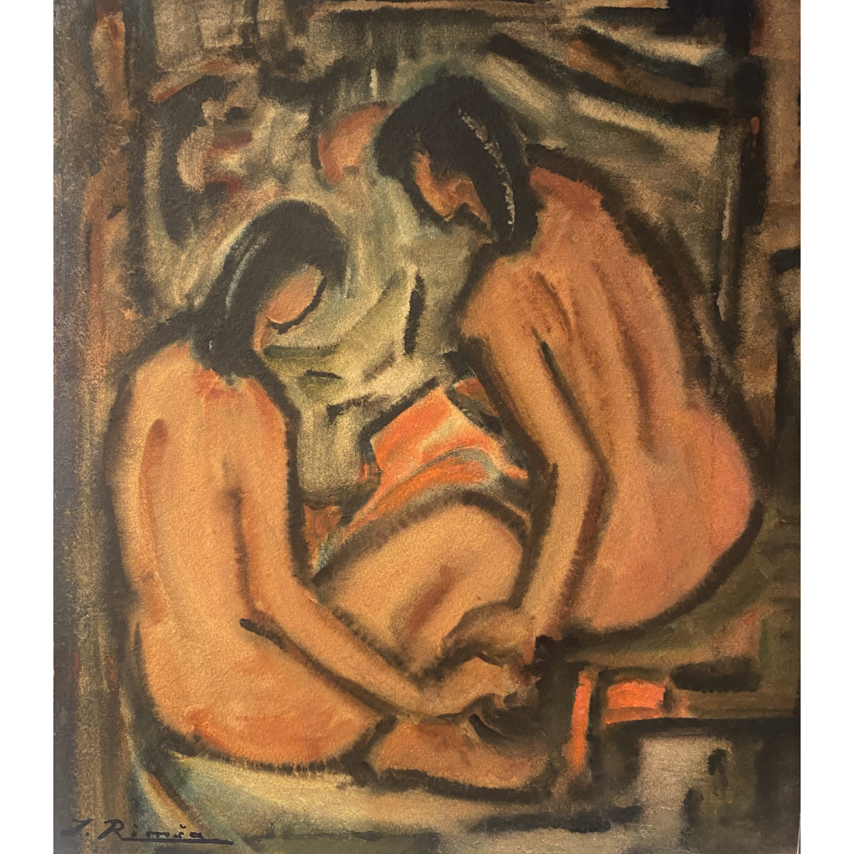Jonas Rimša | Vakaro ramybė / Paz vespertina, a. 1955-1960  | Akvarelė, mišri technika, popierius, 45x39 (65x59) 