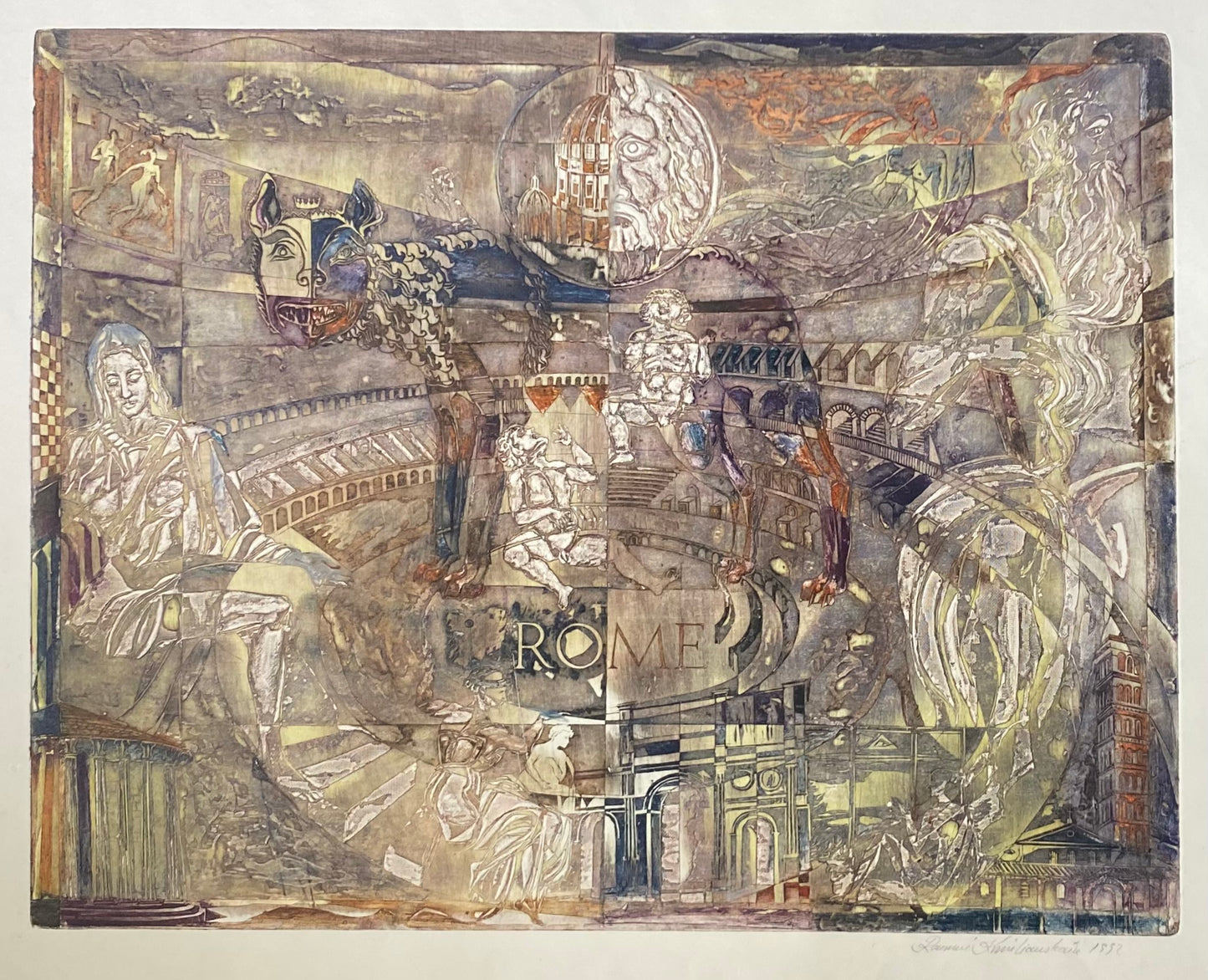 Ramunė Kmieliauskaitė | Rome, 1992 | Paper, author's technique (coloured textile lithograph), 43x54,5 (62x72)