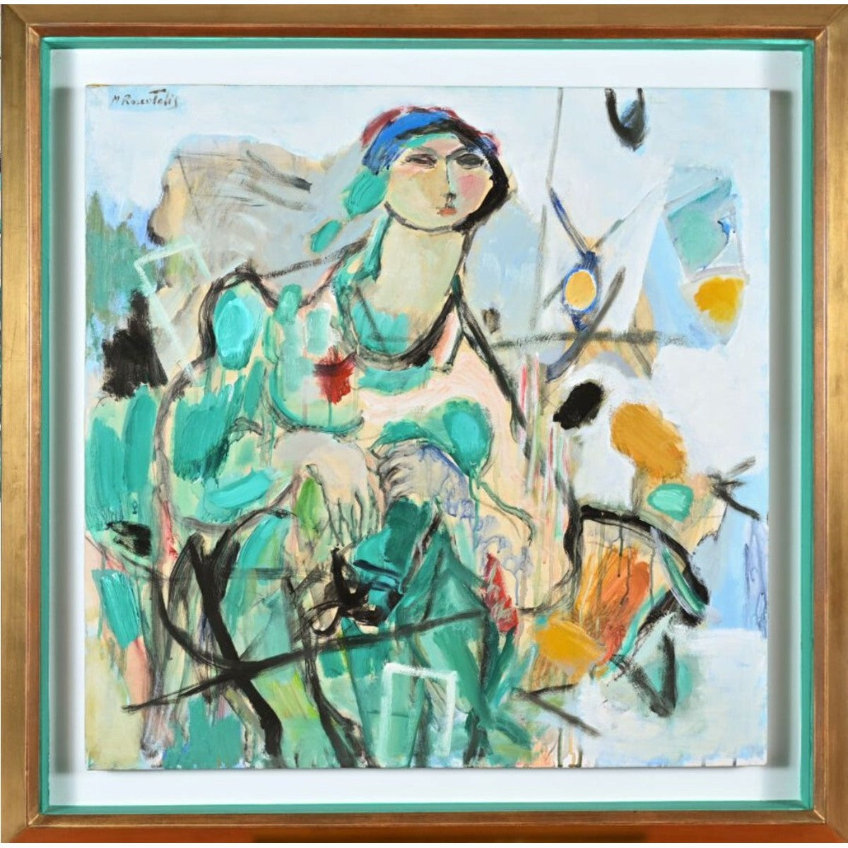Moshe Rosenthalis | Woman posing in the studio, 2003 | Oil on cardboard, 80x80 (96x96)