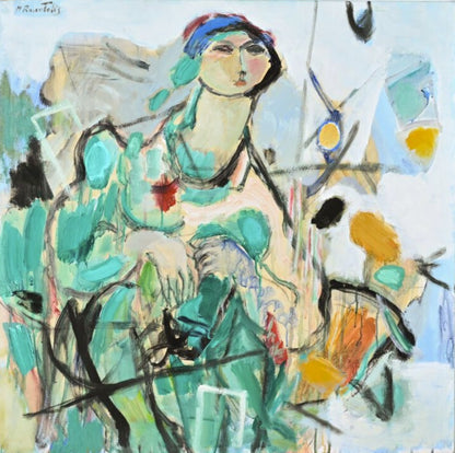 Moshe Rosenthalis | Woman posing in the studio, 2003 | Oil on cardboard, 80x80 (96x96)