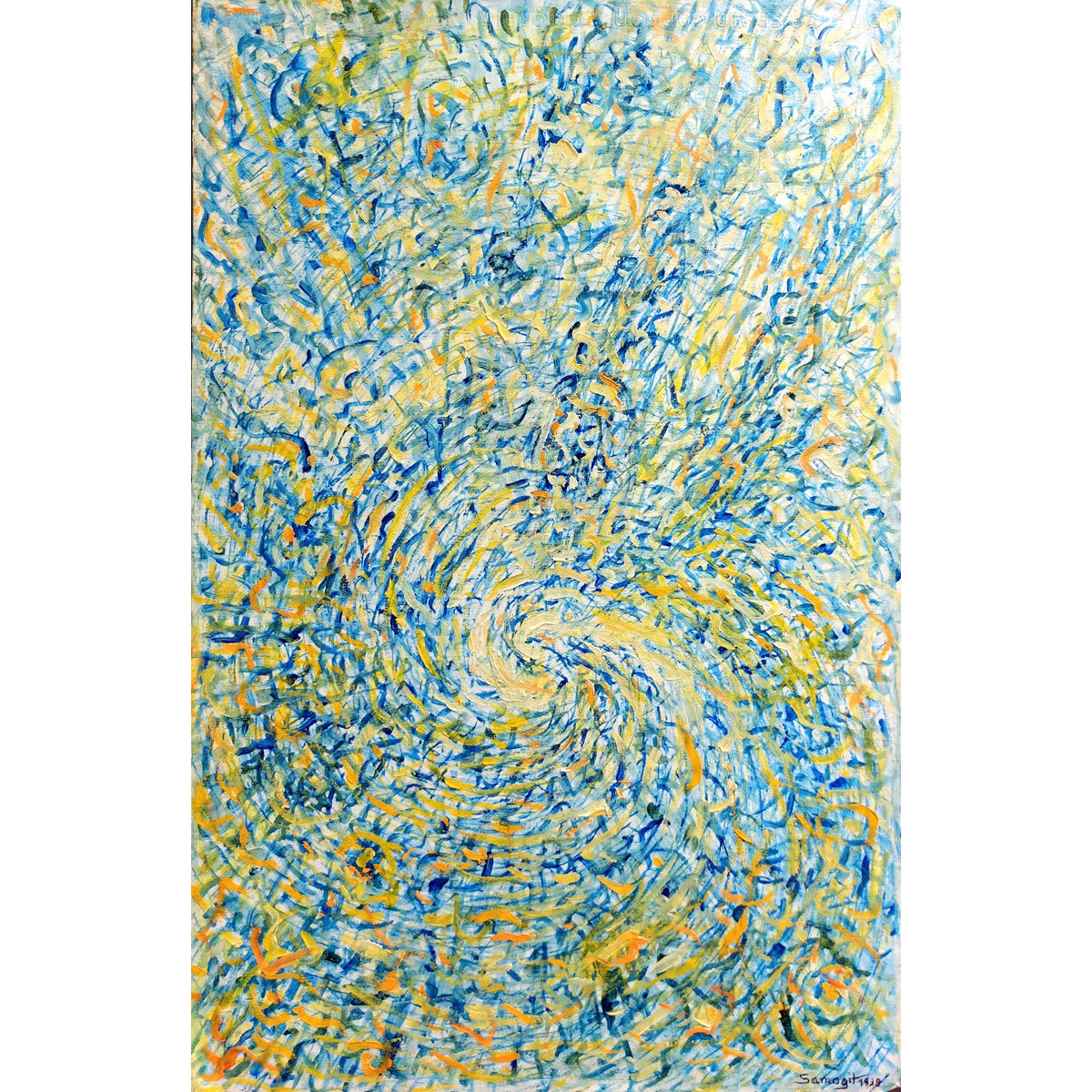 Adomas Raudys - Samogitas | Blue Abstraction, 1998 | Aliejus, pop., 50x32 (52x34)