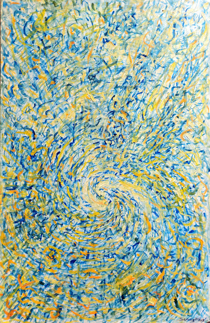 Adomas Raudys - Samogitas | Blue Abstraction, 1998 | Oil on paper, 50x32 (52x34)