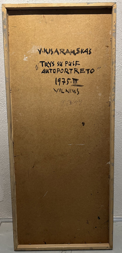 Vincas Kisarauskas | Trys su puse autoportreto, 1975 | Aliejus, kartonas, 106,5x44 (109,5x47)