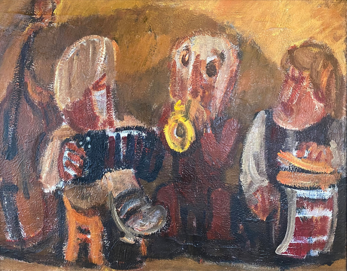 Leopoldas Surgailis | Village musicians | Tempera, canvas, 70x88,5 (81x100)