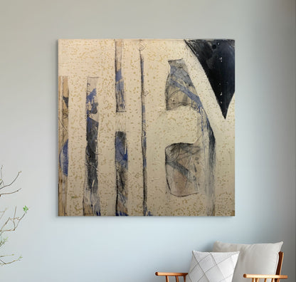 Suzanne McClelland (USA) | They, 1993 | Acrylic, pen on canvas, with globular resin spots applied to letters, 102x101.5